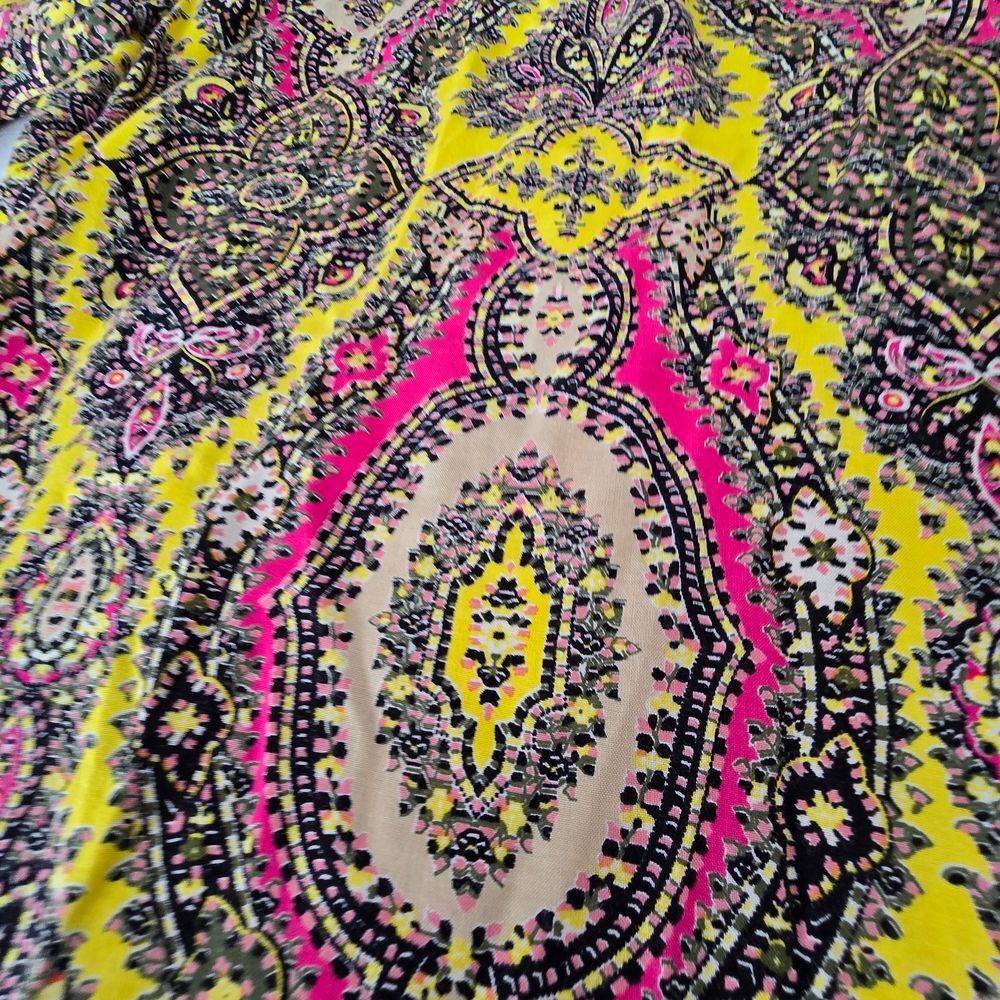 Uncle Frank Boho Paisley Lace Sleeve Dress M Yellow Pink Festival - Picture 5 of 13
